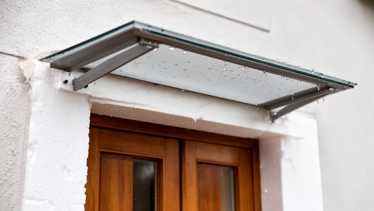 Montaż daszku nad drzwiami na styropianie